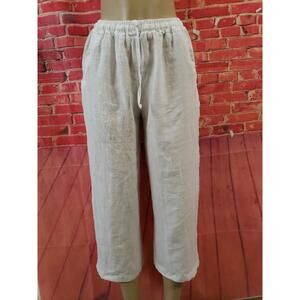 Bella Amore White linen Drawstrings waist Cropped Women's Pants Size L?